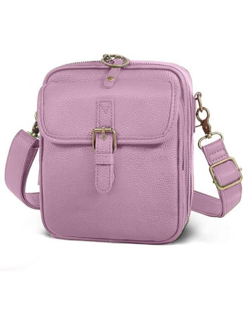 Women's Pink Leather Crossbody Bag with Large Capacity Built-in Purse Card Slot